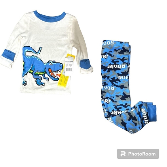 Dream Life Other - Dream Life Dinosaur Pajama Set Blue Pixelated T-Rex Top & Camo ROAR Pant…